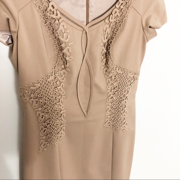 Reiss Rita Shift Embroidered Tan Dress Size 8 - Picture 4 of 7